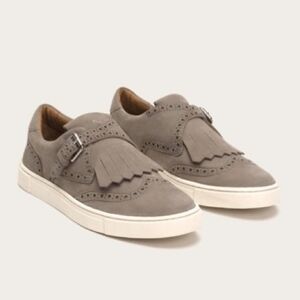 Frye Gemma Gray Kiltie Buckle Slip on Platform Sneaker Wingtip